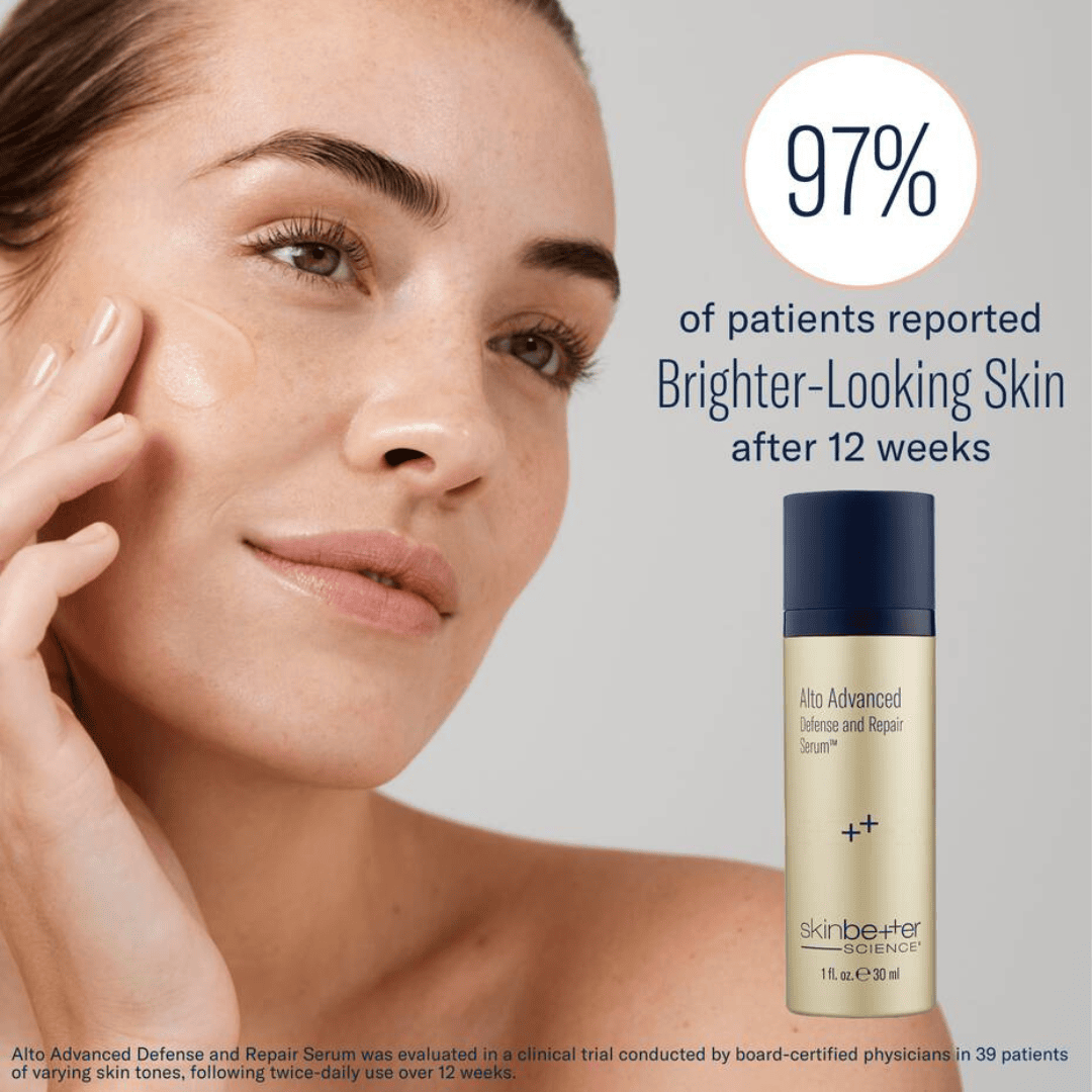 Skinbetter Science Alto Advanced Defense and Repair Serum angled view – antioxidant defense serum with CoQ10, acai, turmeric, and green tea extracts