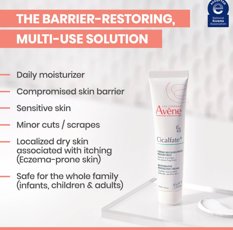 Avene Cicalfate+ Restorative Protective Cream barrier-restoring, multi-use solution for daily moisturizing, compromised skin barrier, and minor cuts and scrapes
