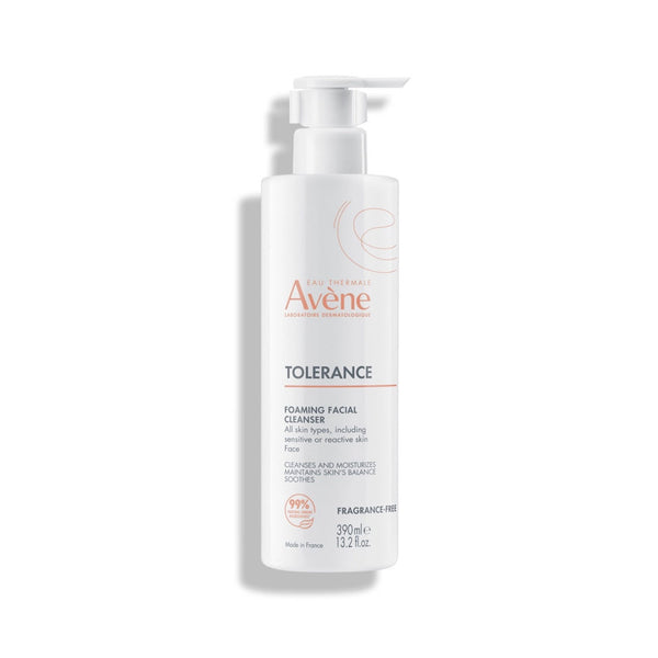 Avene Tolerance Foaming Facial Cleanser pump bottle, 390ml / 13.2 fl oz, for all skin types including sensitive or reactive skin
