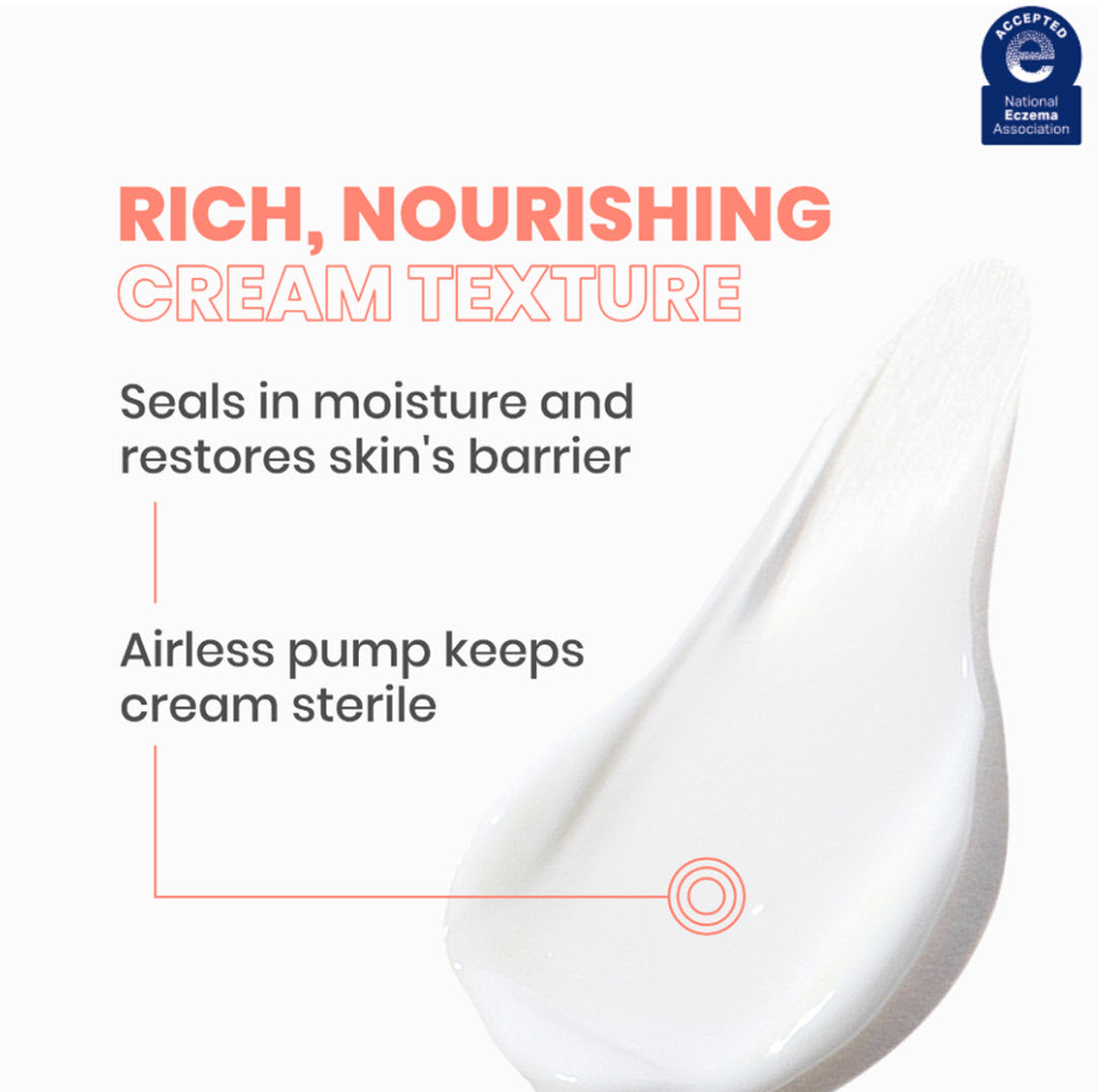 Avene XeraCalm A.D Lipid-Replenishing Cream rich, nourishing texture that seals in moisture and restores the skin barrier, dispensed from a sterile airless pump