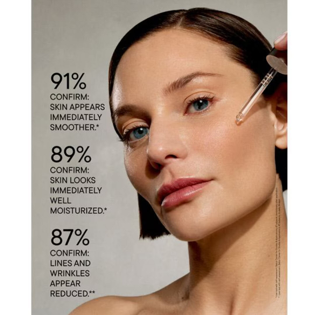 BABOR Derma Filler Serum model applying serum 91 percent confirm skin appears immediately smoother
