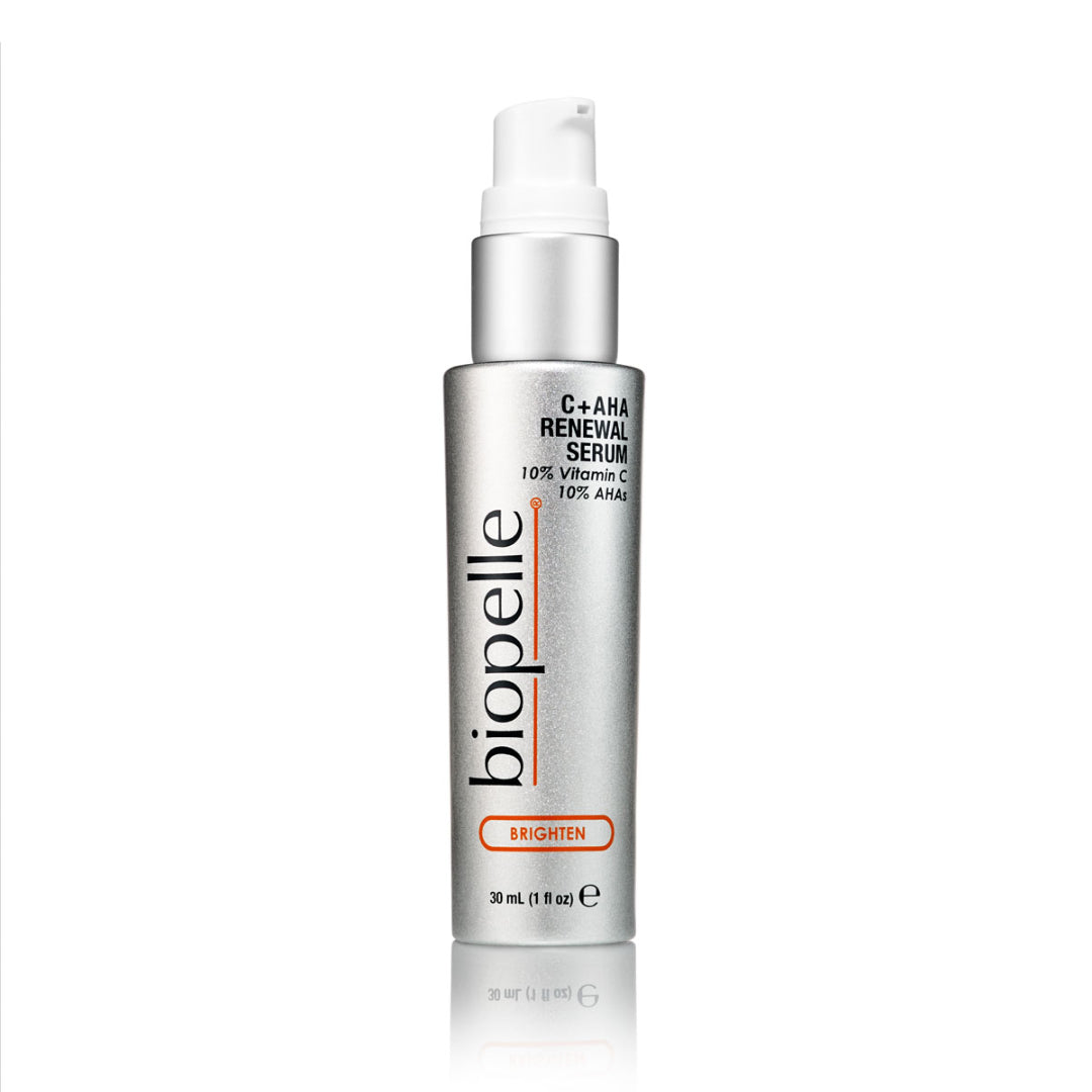 Biopelle C+AHA Renewal Serum 30mL with pump applicator – Brighten collection Vitamin C and AHA exfoliating face serum for smooth texture, reduced dark spots and boosted radiance