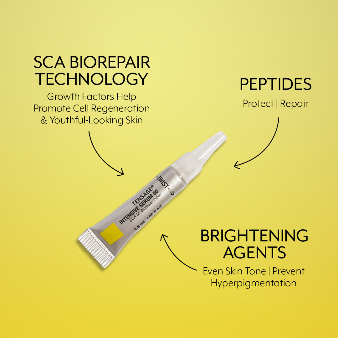 Biopelle Tensage Intensive Serum 50 key ingredients – SCA Biorepair Technology with growth factors for cell regeneration, Peptides for protection and repair, Brightening Agents to even skin tone and prevent hyperpigmentation
