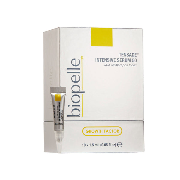Biopelle Tensage Intensive Serum 50 – 10 x 1.5mL growth factor serum with SCA 50 Biorepair Index in individual twist-open tubes for advanced skin cell regeneration