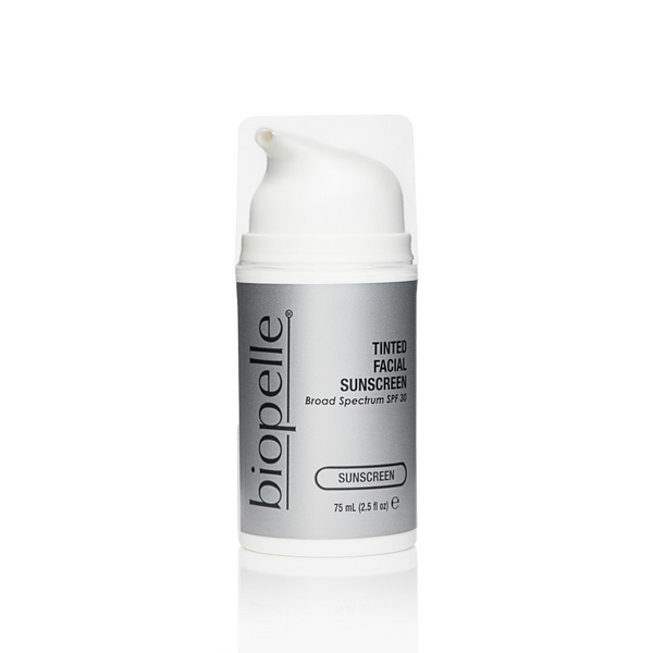 Biopelle Tinted Facial Sunscreen 75ml pump bottle with Broad Spectrum SPF 30 on white background
