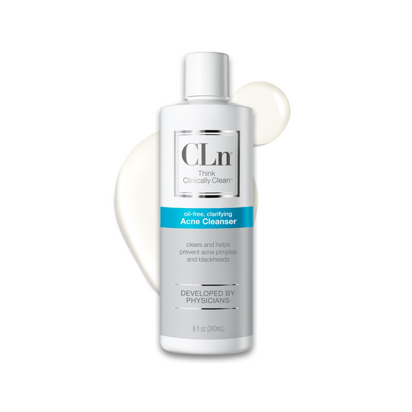 CLn Acne Cleanser 8 fl oz bottle, oil-free clarifying formula that clears and helps prevent acne pimples and blackheads
