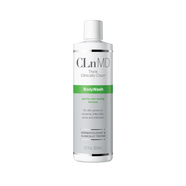 CLn BodyWash 12 fl oz bottle, gentle non-drying formula for skin prone to eczema, folliculitis, acne and infection