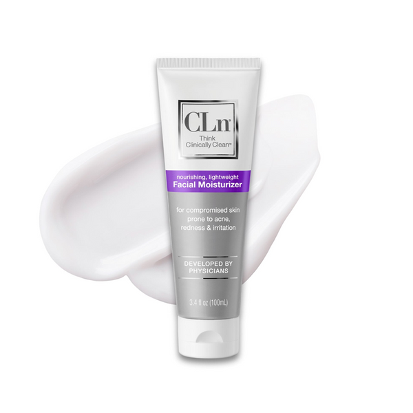 CLn Facial Moisturizer 3.4 fl oz tube, nourishing lightweight formula for compromised skin prone to acne, redness and irritation