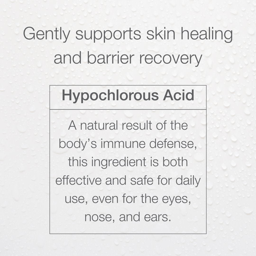 CLn Hypochlorous Spray gently supports skin healing and barrier recovery with hypochlorous acid, a natural result of the body's immune defense, effective and safe for daily use even for the eyes, nose and ears