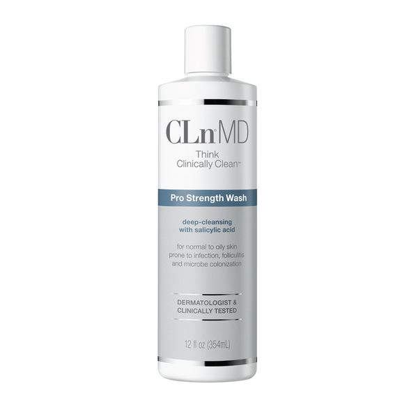 CLn Pro Strength Wash 12 fl oz bottle, deep-cleansing with salicylic acid for normal to oily skin prone to infection, folliculitis and microbe colonization