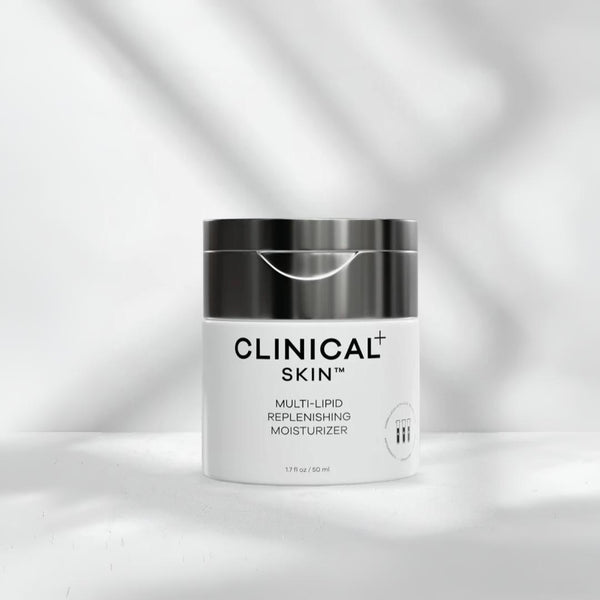 Clinical Skin Multi-Lipid Replenishing Moisturizer 1.7 fl oz 50ml – lipid-rich face moisturizer in white jar with chrome mirror lid to restore skin barrier and provide deep hydration