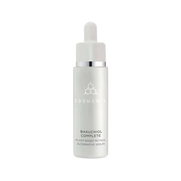 Cosmedix Bakuchiol Complete Plant Based Retinol Alternative Serum 1.0 fl oz dropper bottle shown against a white background