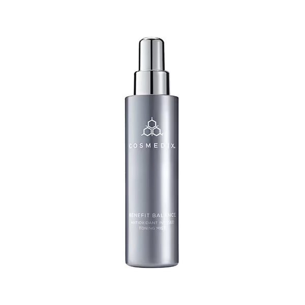 Cosmedix Benefit Balance Antioxidant Infused Toning Mist 5.0 fl oz spray bottle shown against a white background