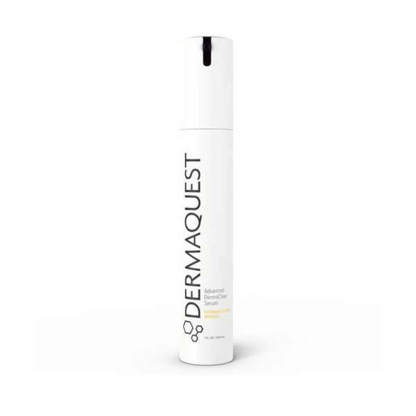 Dermaquest Advanced DermaClear Serum 1 fl oz airless pump bottle shown against a white background