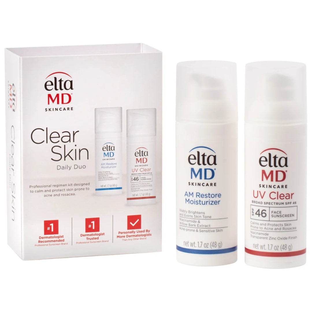 EltaMD Clear Skin Daily Duo 3.4 oz kit with AM Restore Moisturizer and UV Clear SPF 46 for acne-prone and rosacea-prone skin