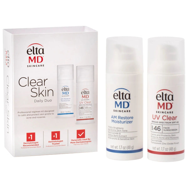 EltaMD Clear Skin Daily Duo 3.4 oz kit with AM Restore Moisturizer and UV Clear SPF 46 for acne-prone and rosacea-prone skin