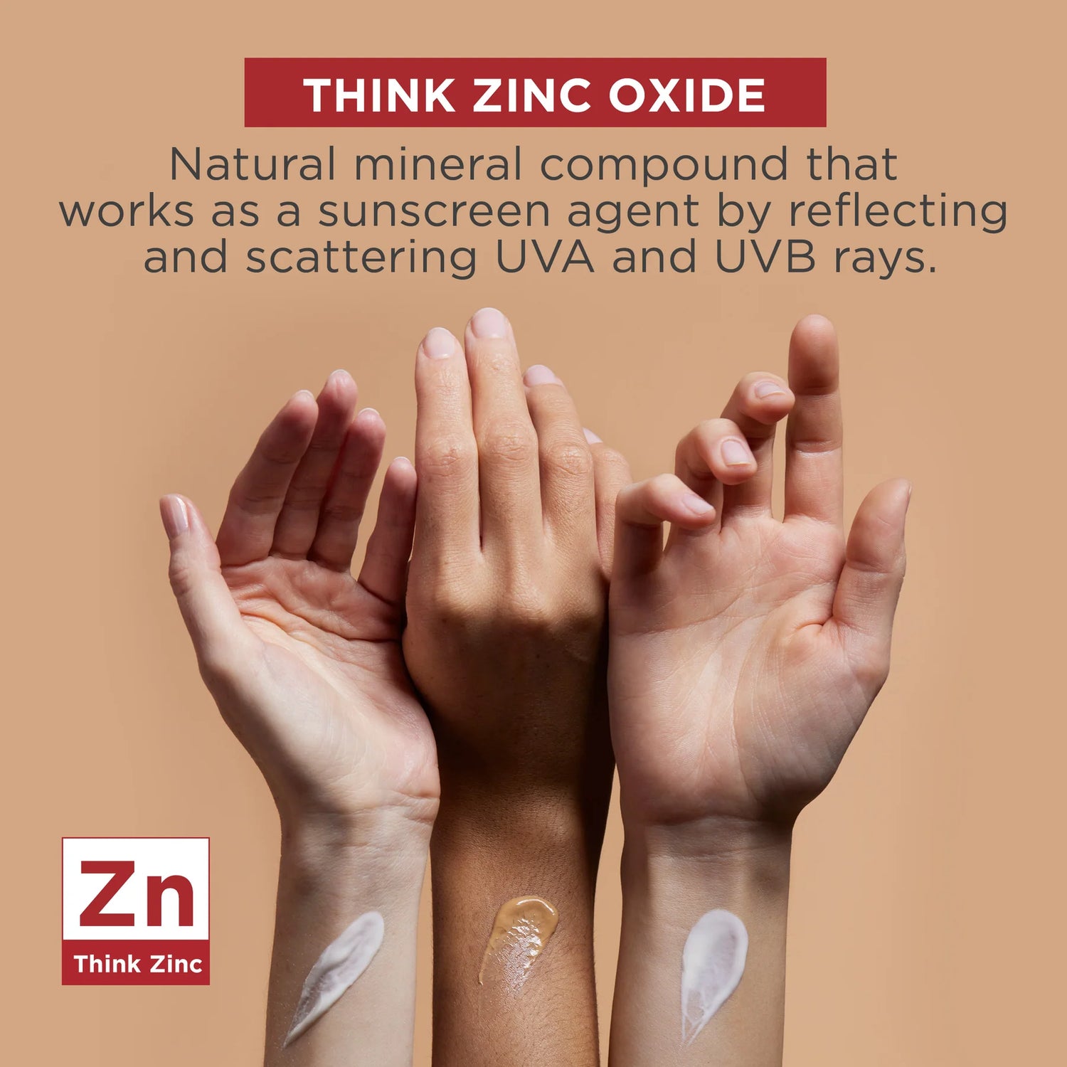EltaMD UV Daily Deep Tinted Broad-Spectrum SPF 40 zinc oxide mineral sunscreen – natural mineral compound that reflects and scatters UVA and UVB rays, shown swatched on diverse skin tones