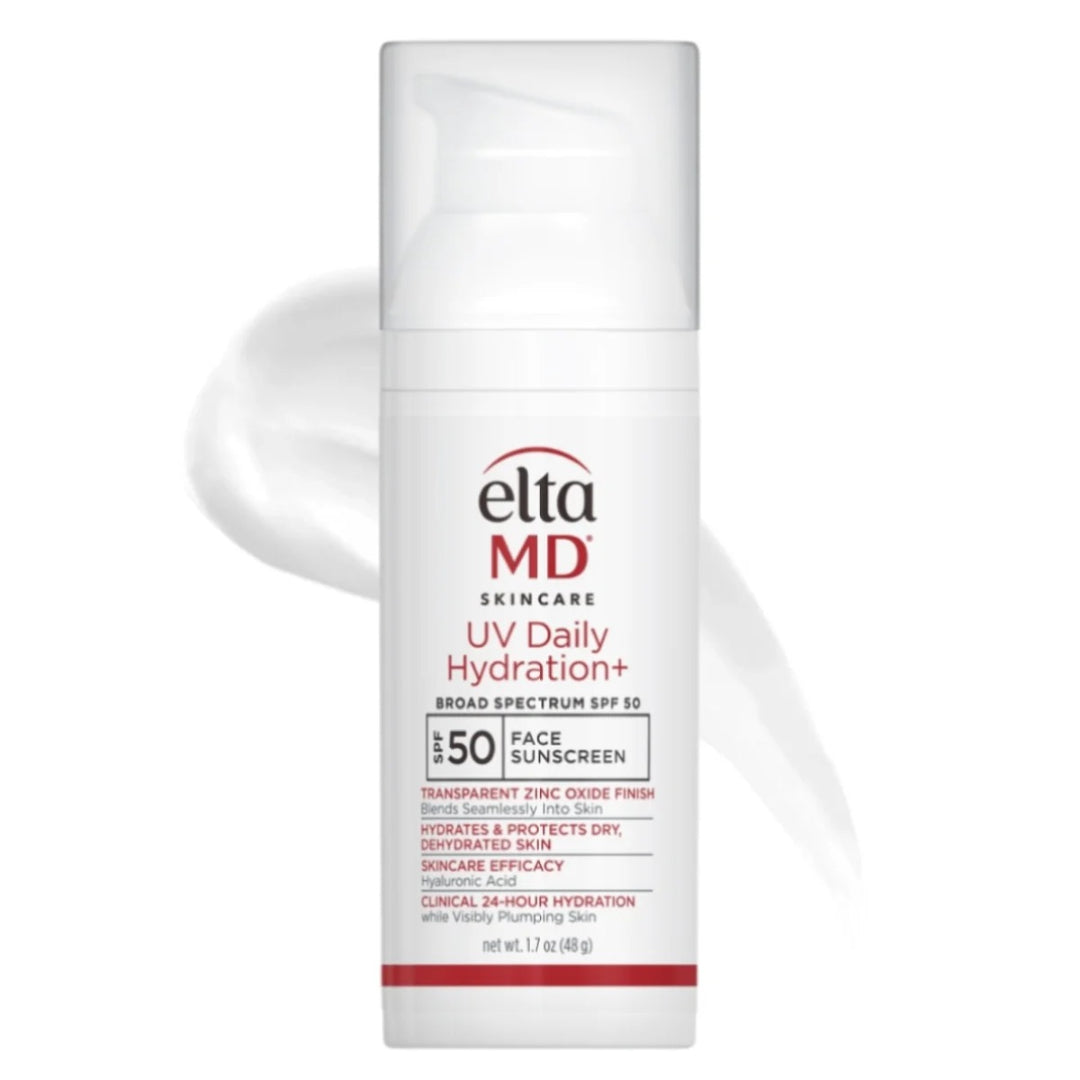 EltaMD UV Daily Hydration Plus SPF 50 face sunscreen pump bottle 1.7 oz with transparent zinc oxide finish and hyaluronic acid for dry skin