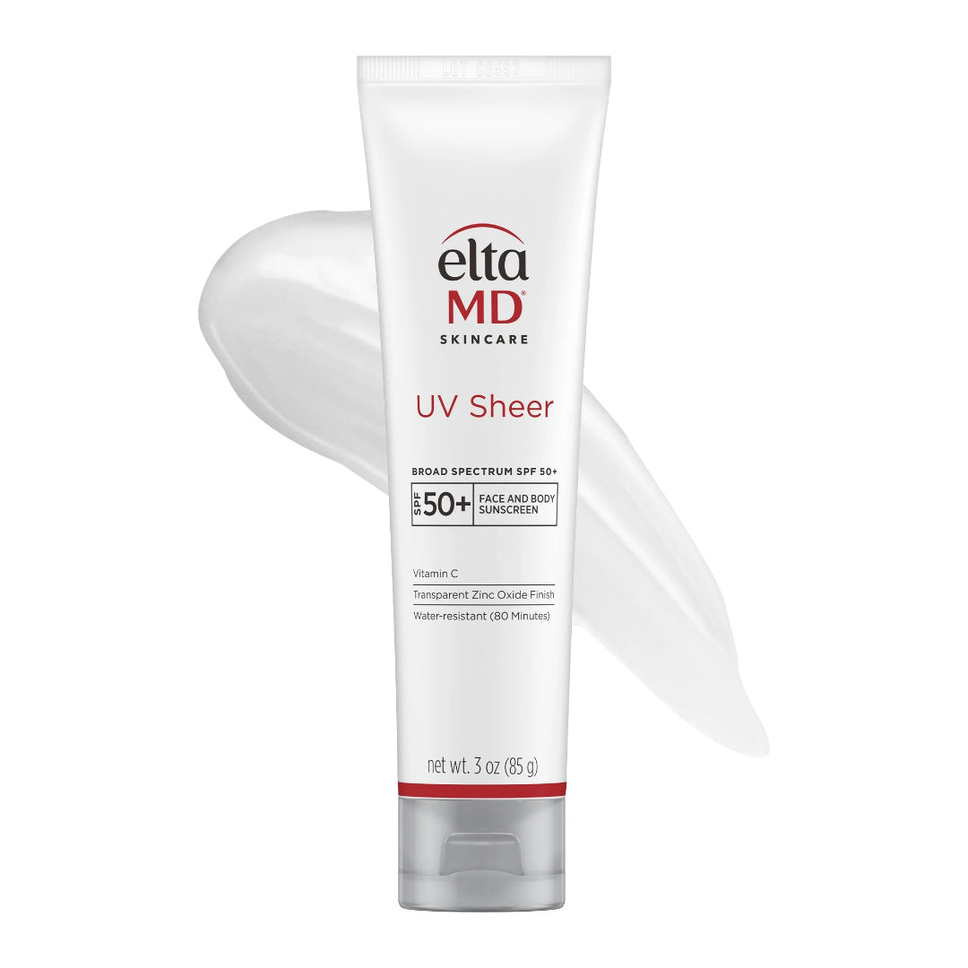 EltaMD UV Sheer Broad-Spectrum SPF 50 Plus 3 oz face and body sunscreen with vitamin C transparent zinc oxide and 80-minute water resistance