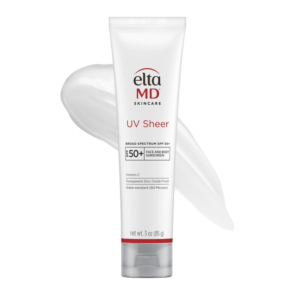 EltaMD UV Sheer Broad-Spectrum SPF 50 Plus 3 oz face and body sunscreen with vitamin C transparent zinc oxide and 80-minute water resistance