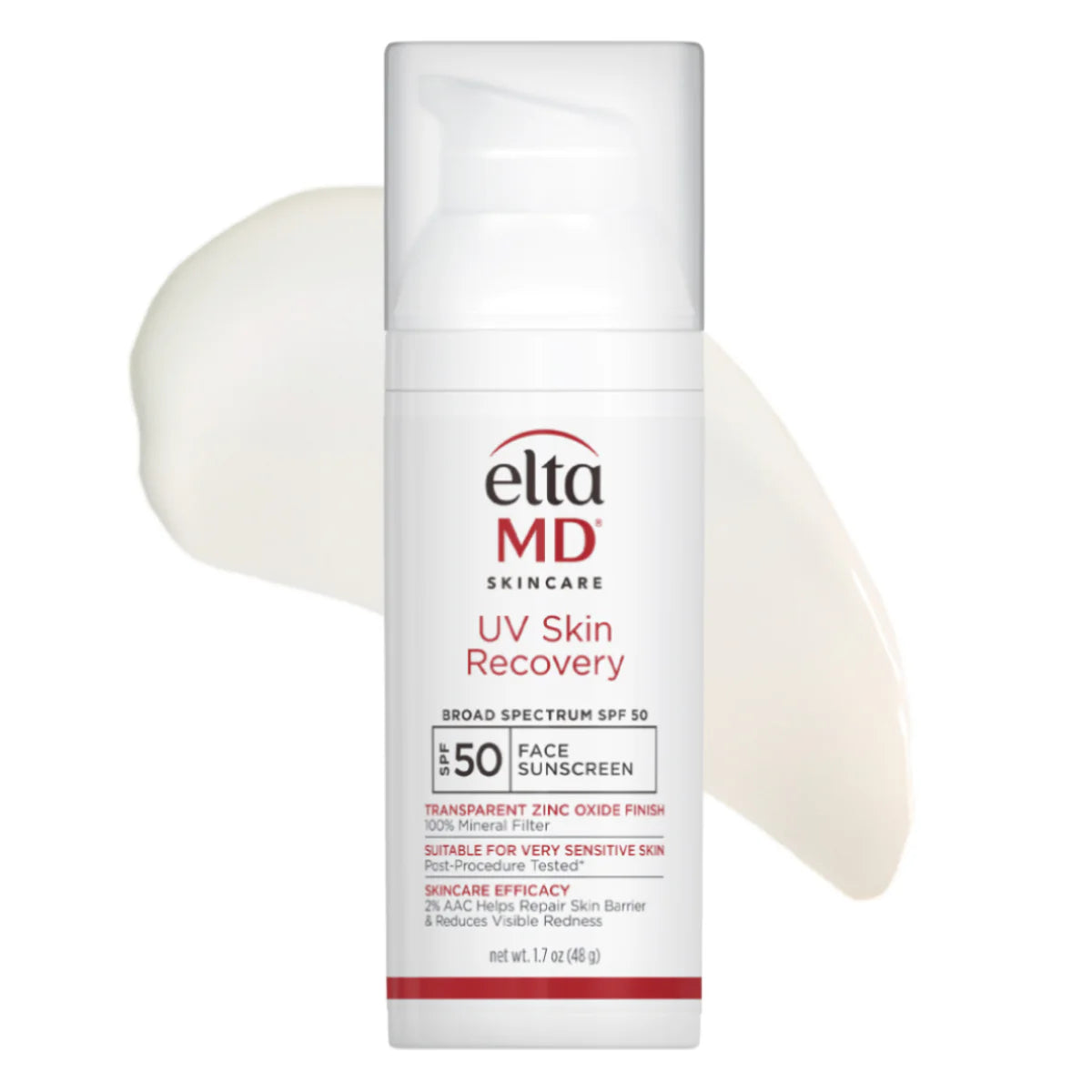 EltaMD UV Skin Recovery Broad-Spectrum SPF 50 Face Sunscreen 1.7 oz – 100% mineral zinc oxide sunscreen with transparent finish and 2% AAC for post-procedure and very sensitive skin in white airless pump bottle