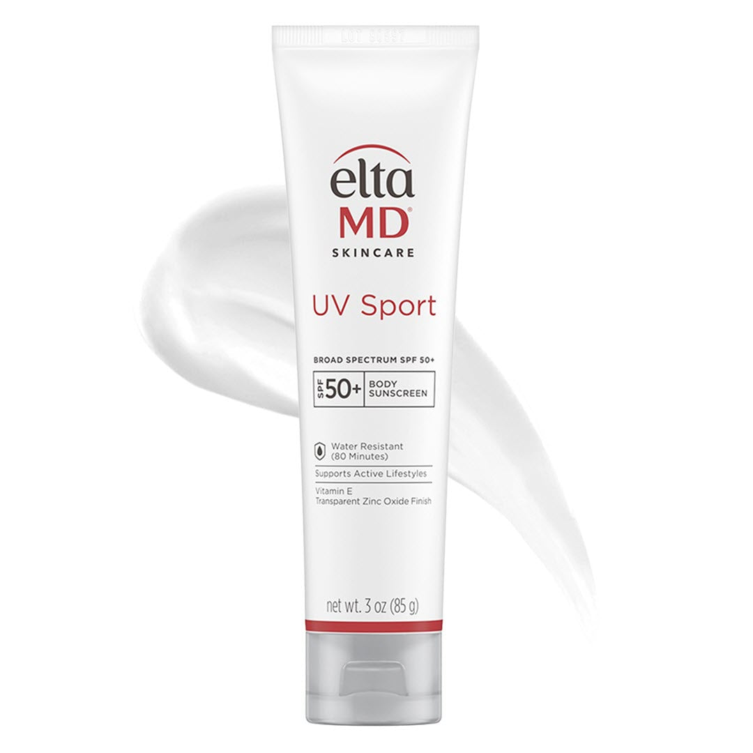 EltaMD UV Sport Broad-Spectrum SPF 50+ Body Sunscreen 3 oz – water-resistant mineral sunscreen with vitamin E and transparent zinc oxide finish that supports active lifestyles for 80 minutes