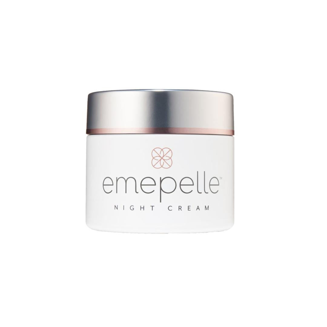 Emepelle Night Cream 1.7 fl oz 48g – MEP Technology night cream with retinol and niacinamide in white jar with rose-gold lid for firmer, more youthful-looking skin