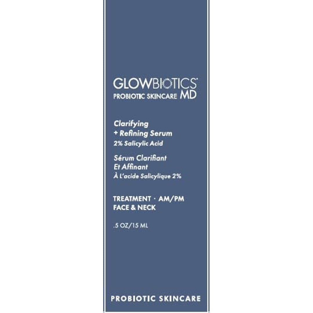 Glowbiotics Clarifying + Refining Serum box packaging with 2% salicylic acid