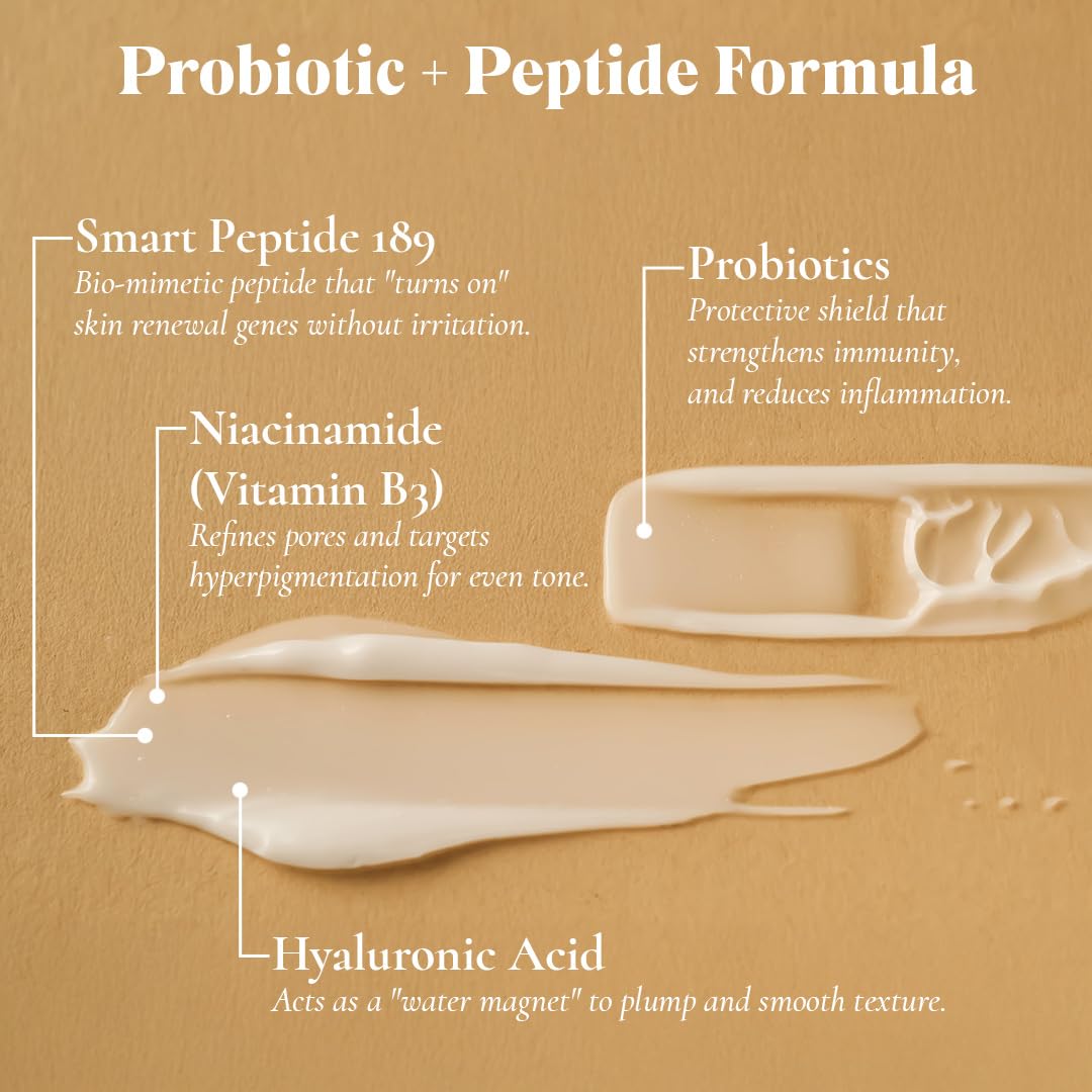 Glowbiotics Gentle Probiotic Calming Lotion probiotic and peptide formula with Smart Peptide 189, probiotics, niacinamide, and hyaluronic acid texture swatches