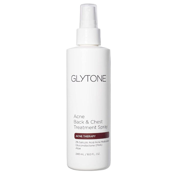 Glytone Acne Back and Chest Treatment Spray 240ml acne therapy with 2% salicylic acid gluconolactone PHA and aloe to combat body breakouts