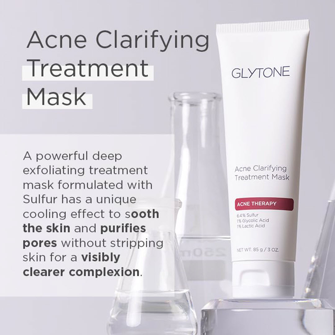 Glytone Acne Clarifying Treatment Mask powerful deep exfoliating treatment with sulfur cooling effect to soothe skin purify pores and deliver visibly clearer complexion