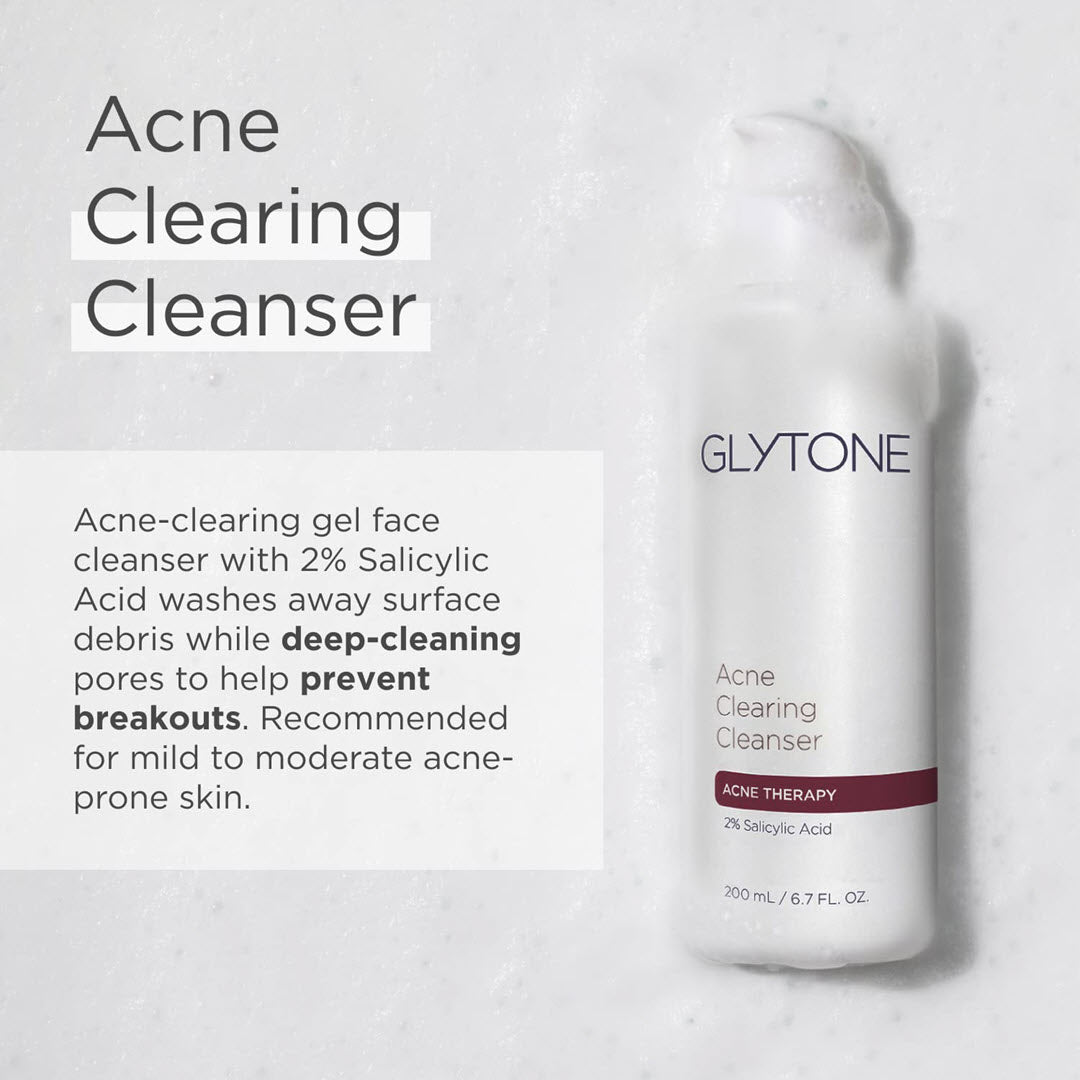 Glytone Acne Clearing Cleanser with 2 percent salicylic acid deep-cleans pores washes away surface debris and helps prevent breakouts