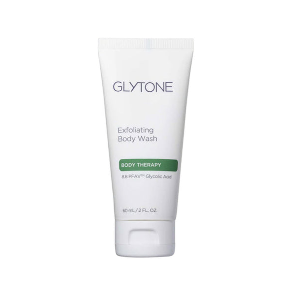 Glytone Exfoliating Body Wash 60ml travel size body therapy wash with 8.8 PFAV glycolic acid for smooth exfoliated skin