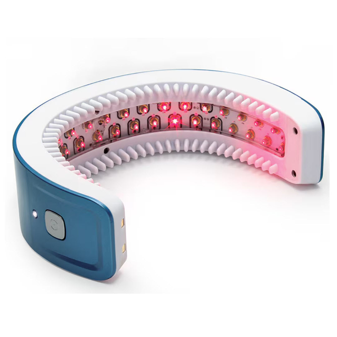 HairMax LaserBand 41 ComfortFlex close-up of curved band showing all laser diodes illuminated