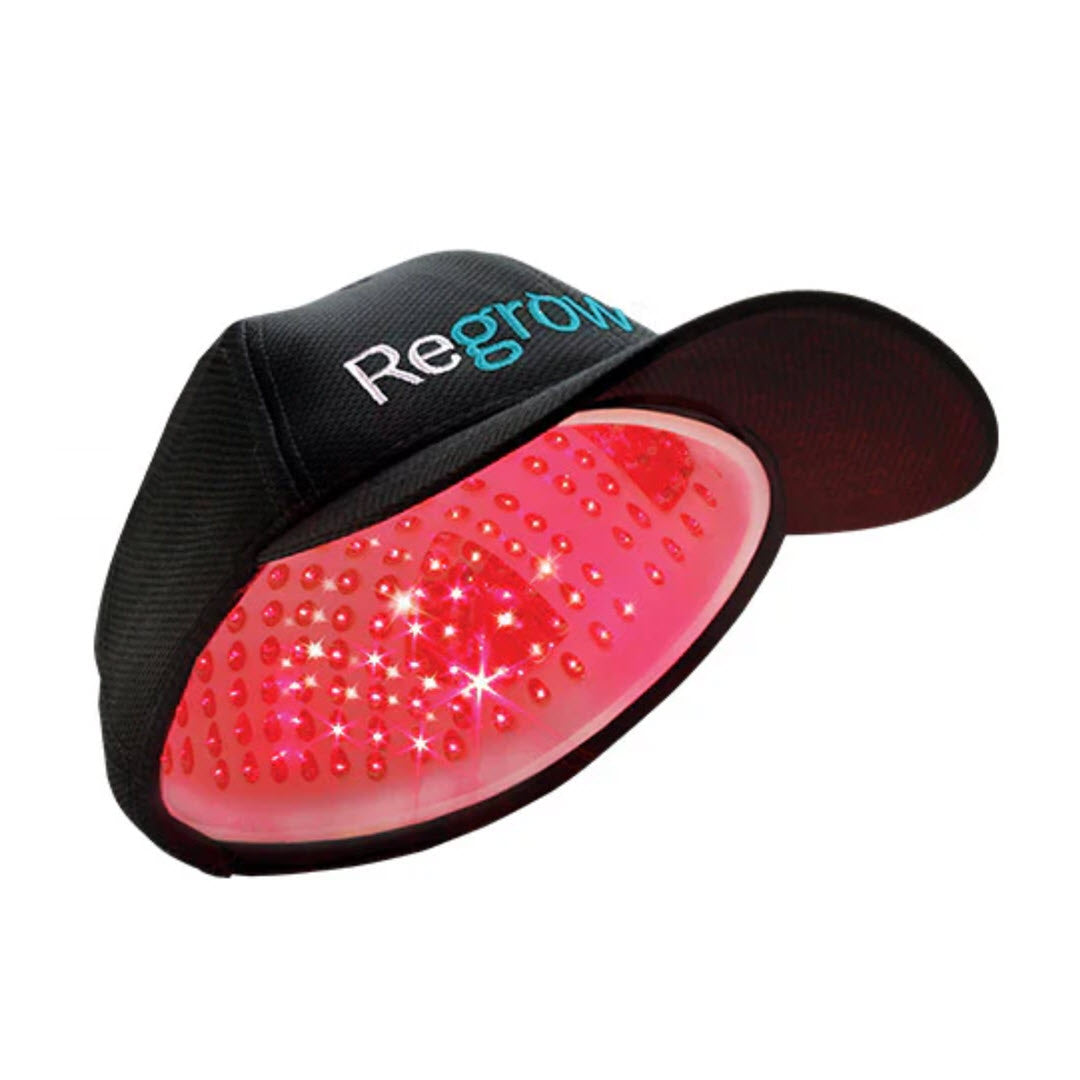 HairMax Regrow MD Laser 272 Laser Cap black cap with illuminated red laser diodes inside