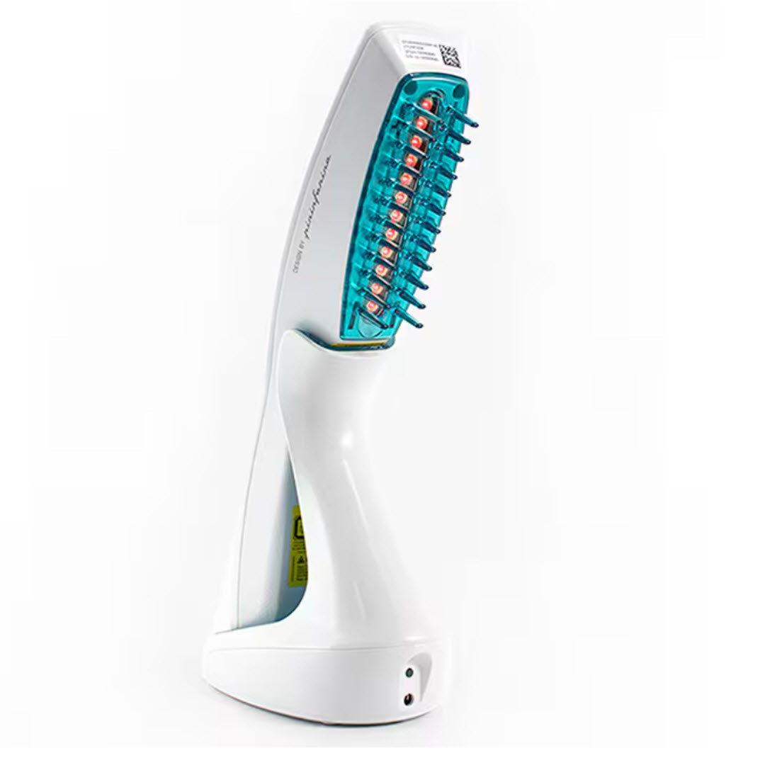 HairMax Ultima 12 LaserComb close-up of laser diode comb head designed by Pininfarina
