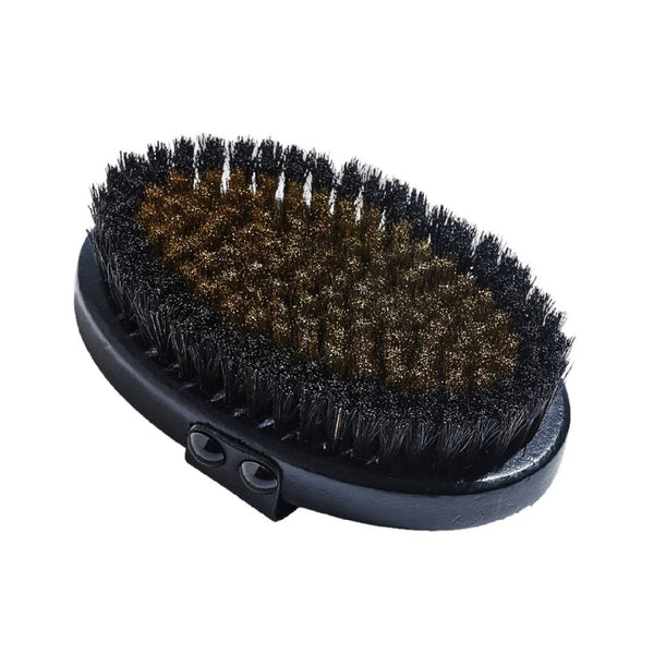 HigherDose Supercharge Copper Body Brush close up of copper and boar bristle brush head