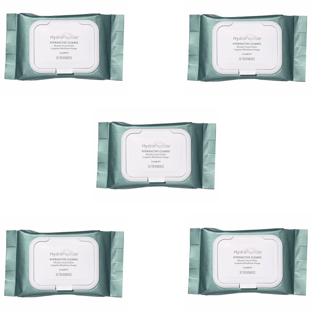 HydroPeptide® HydroActive Cleanse: Micellar Cleansing Cloths 5-Pack (5 x 30 Wipes)