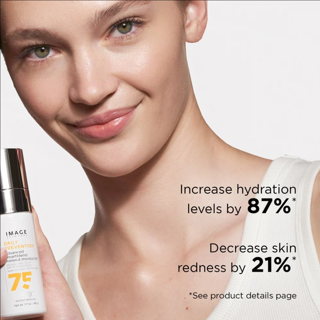 Image Skincare DAILY PREVENTION Advanced Smartblend Mineral Moisturizer SPF 75 shown to increase hydration by 87% and decrease skin redness by 21%