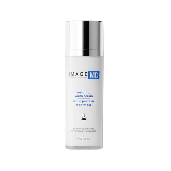 IMAGE MD restoring youth serum 1 oz bottle with advanced delivery technology shown against a white background