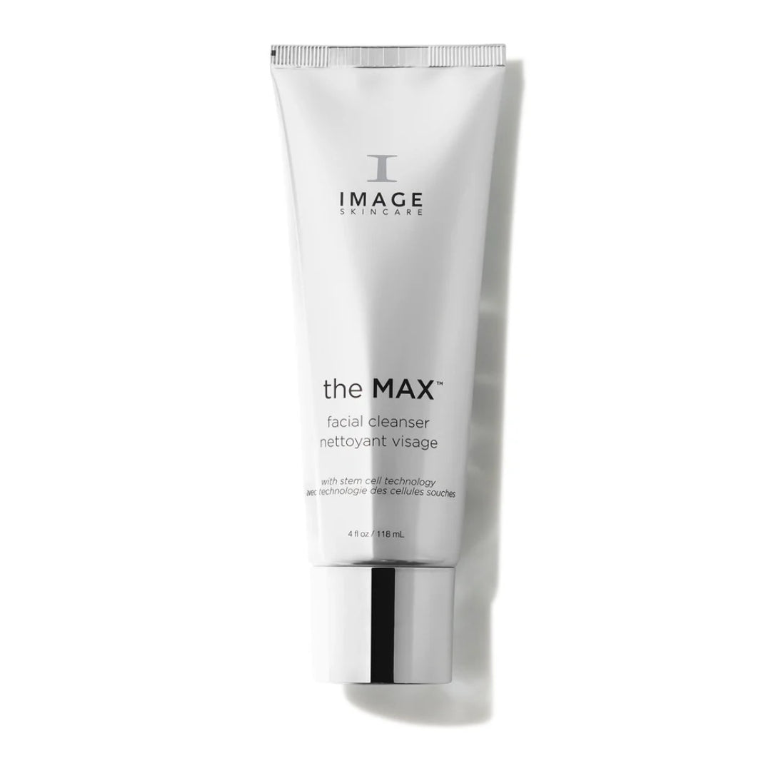 Image Skincare the MAX Facial Cleanser 4.0 fl oz 118mL stem cell technology creamy facial cleanser in metallic silver tube for clean smooth and age-defying skin