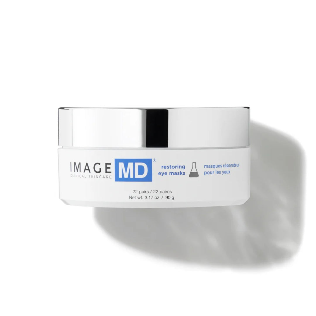 Image Skincare MD Restoring Eye Masks 22 pairs 3.17 oz 90g white jar with silver chrome lid clinical-grade gel eye masks to restore and hydrate the under-eye area