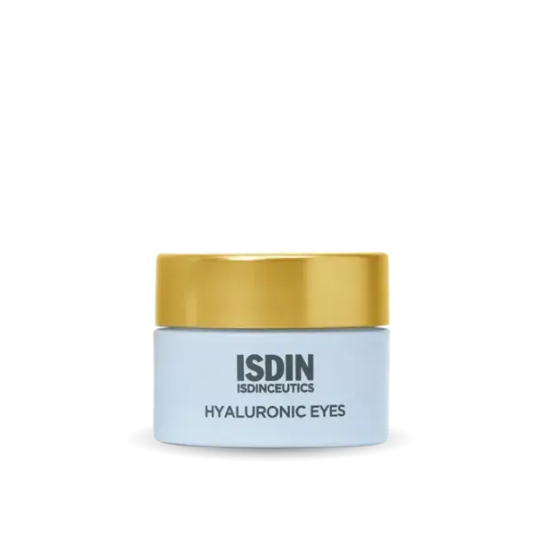 ISDIN Hyaluronic Eyes 15g jar with gold lid and metal applicator