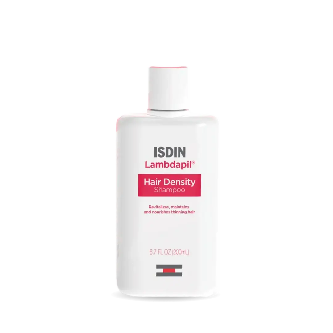 ISDIN Lambdapil Hair Density Shampoo 6.7fl oz white bottle with pink label