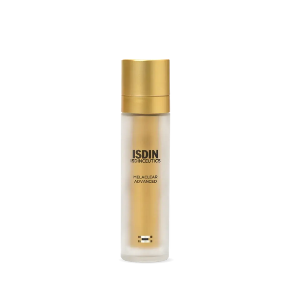 ISDIN Melaclear Advanced serum bottle with gold cap