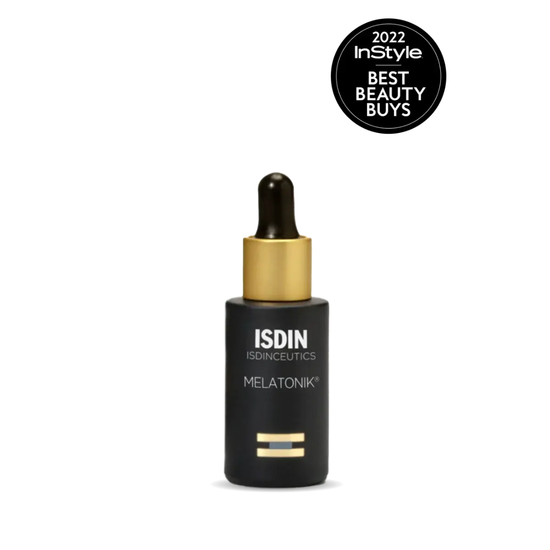 ISDIN Melatonik 30ml black dropper bottle with gold cap and 2022 InStyle Best Beauty Buys badge