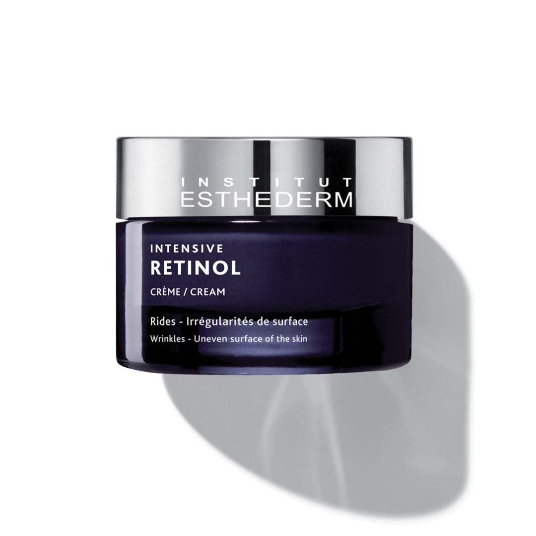 Institut Esthederm Intensive Retinol Cream jar shown against a white background, for wrinkles and uneven surface of the skin