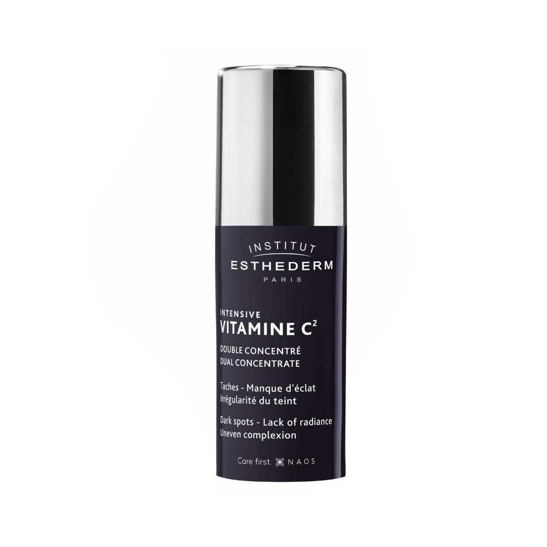 Institut Esthederm Intensive Vitamine C2 Dual Concentrate bottle shown against a white background, for dark spots, lack of radiance and uneven complexion