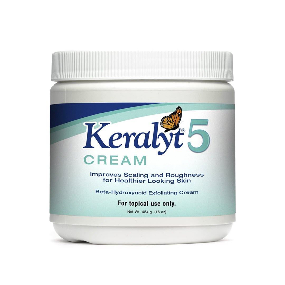 Keralyt 5 Cream jar, a beta-hydroxyacid exfoliating cream that improves scaling and roughness for healthier looking skin, 16 oz