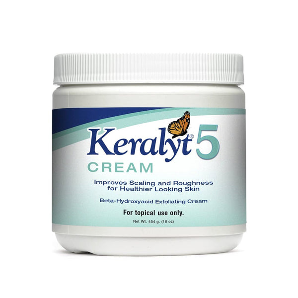 Keralyt 5 Cream jar, a beta-hydroxyacid exfoliating cream that improves scaling and roughness for healthier looking skin, 16 oz